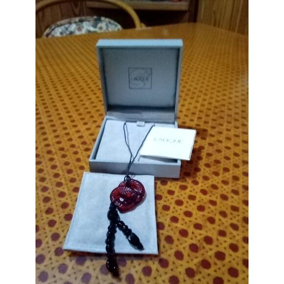 Lalique Crystal Red Serpent Onyx Pendant